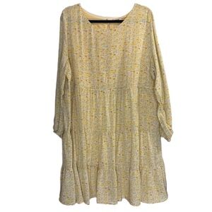 Kindred Bravely yellow floral print tiered long sleeve midi maternity dress